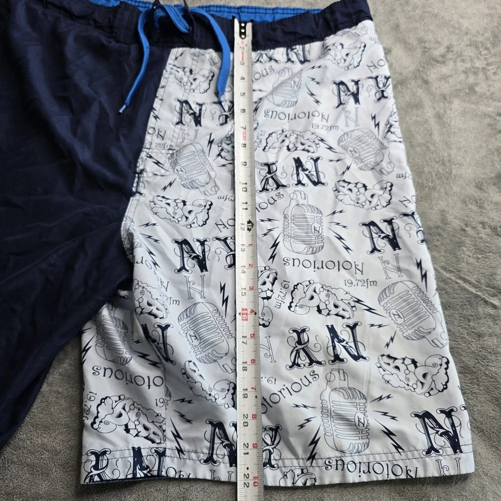 Notorious Big Swin Trunks Shorts Microphone NY Print Music Mens XL Navy Blue